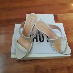 NIB Schutz Leia White Double Strap Dress Sandals